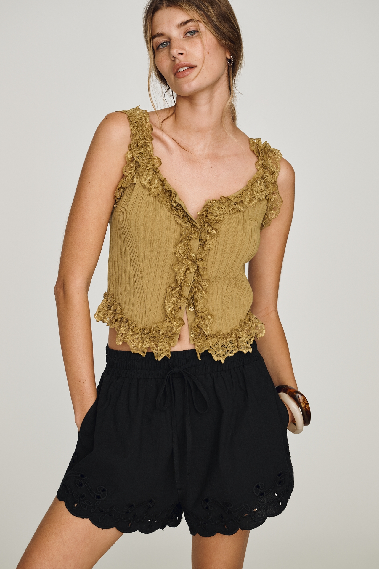 RAISONNEL Scalloped Eyelet Shorts