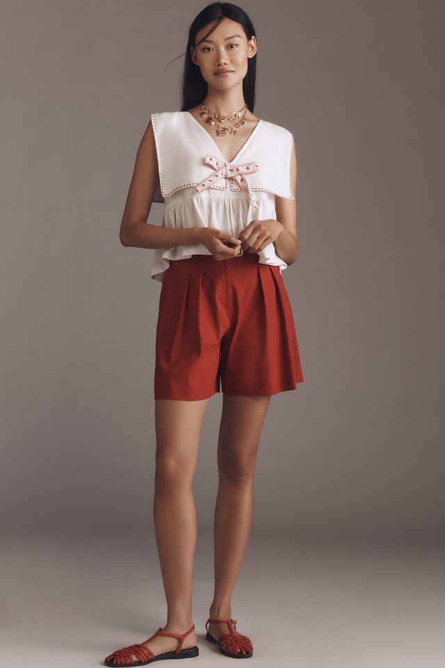 Theory Linen Blend Pleated Shorts #2