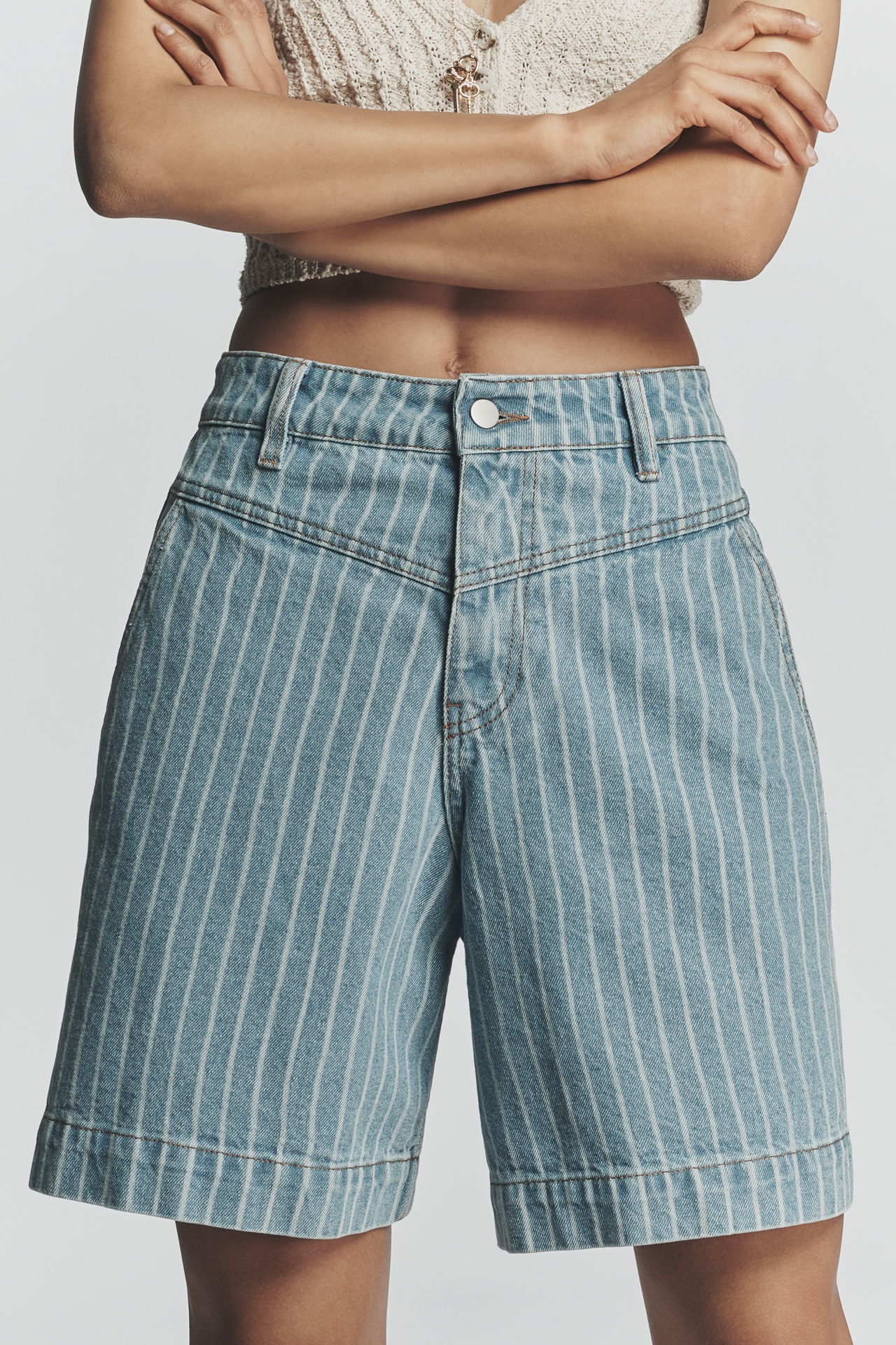 The Tiny Big Sister Striped Denim Bermuda Shorts