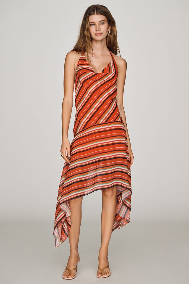asymmetric chain-print midi dress Aibee Printed Sleeveless Asymmetric Midi Dress Cream