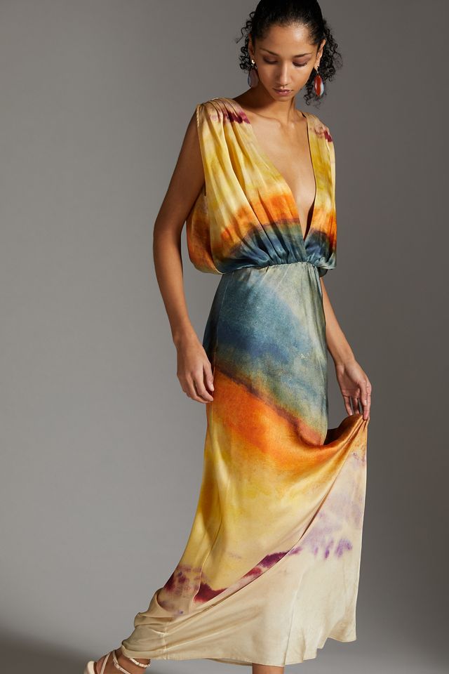 Mes Demoiselles Silk V-Neck Maxi Dress