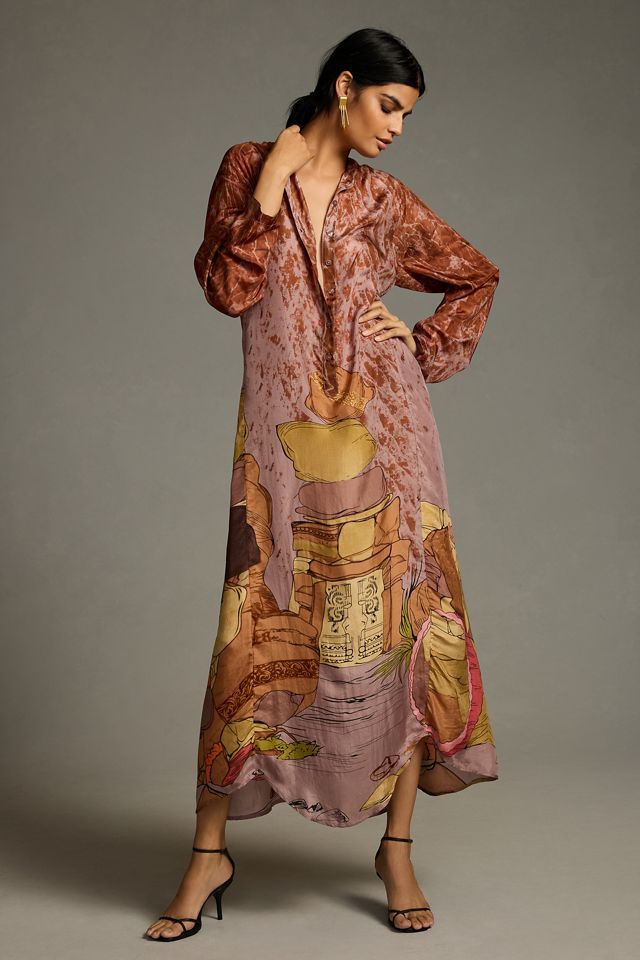 Mes Demoiselles Printed Silk Shirt Dress | Anthropologie