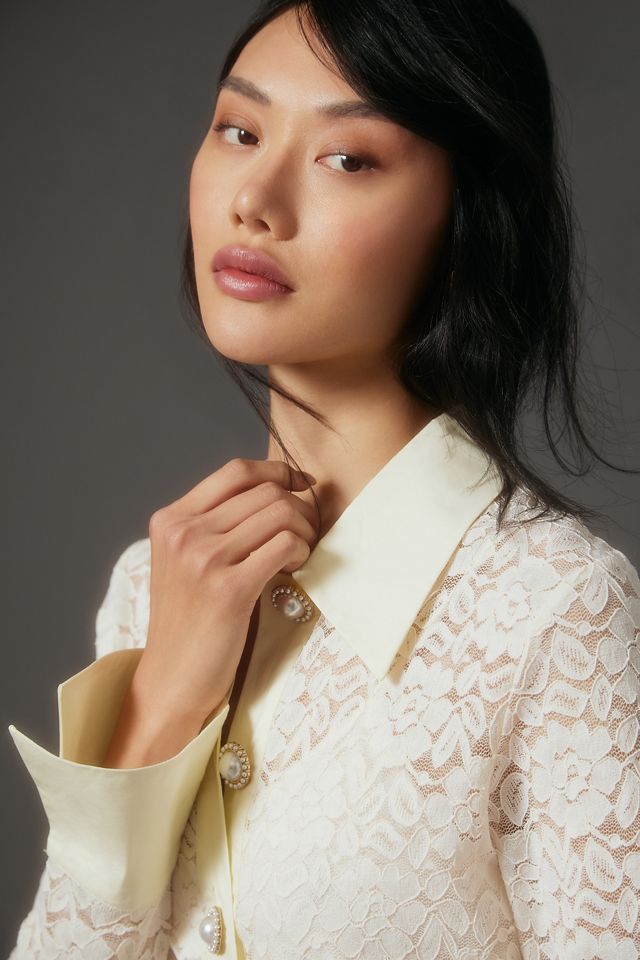 Corey Lynn Calter Sheer Lace Shirt Dress