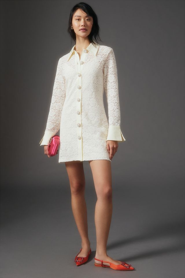 Corey Lynn Calter Sheer Lace Shirt Dress | Anthropologie