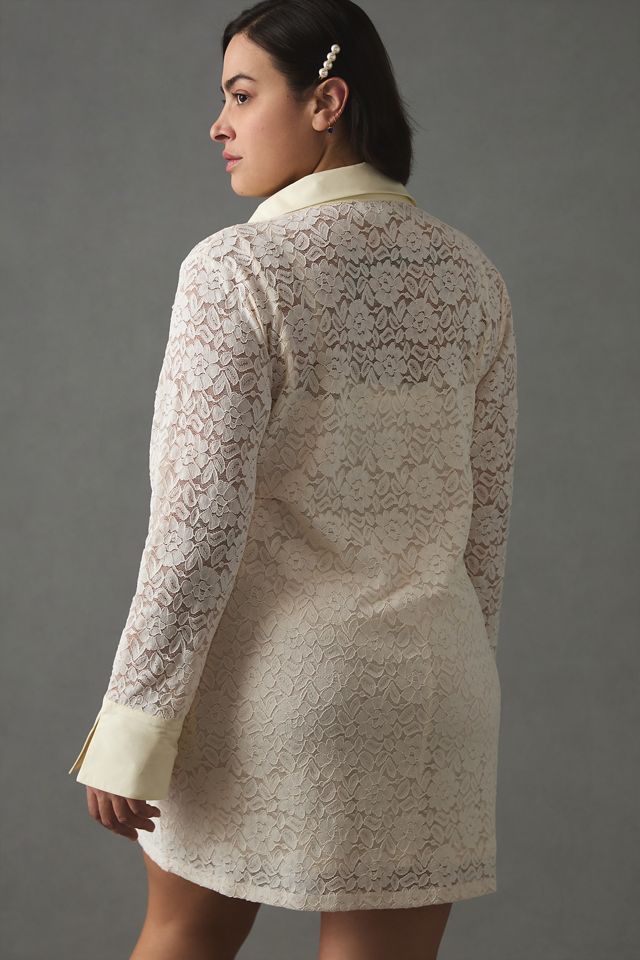 Corey Lynn Calter Sheer Lace Shirt Dress