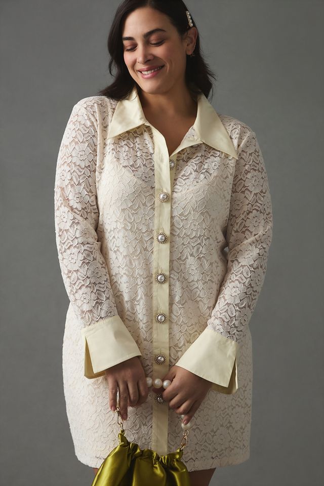 Corey Lynn Calter Sheer Lace Shirt Dress | Anthropologie
