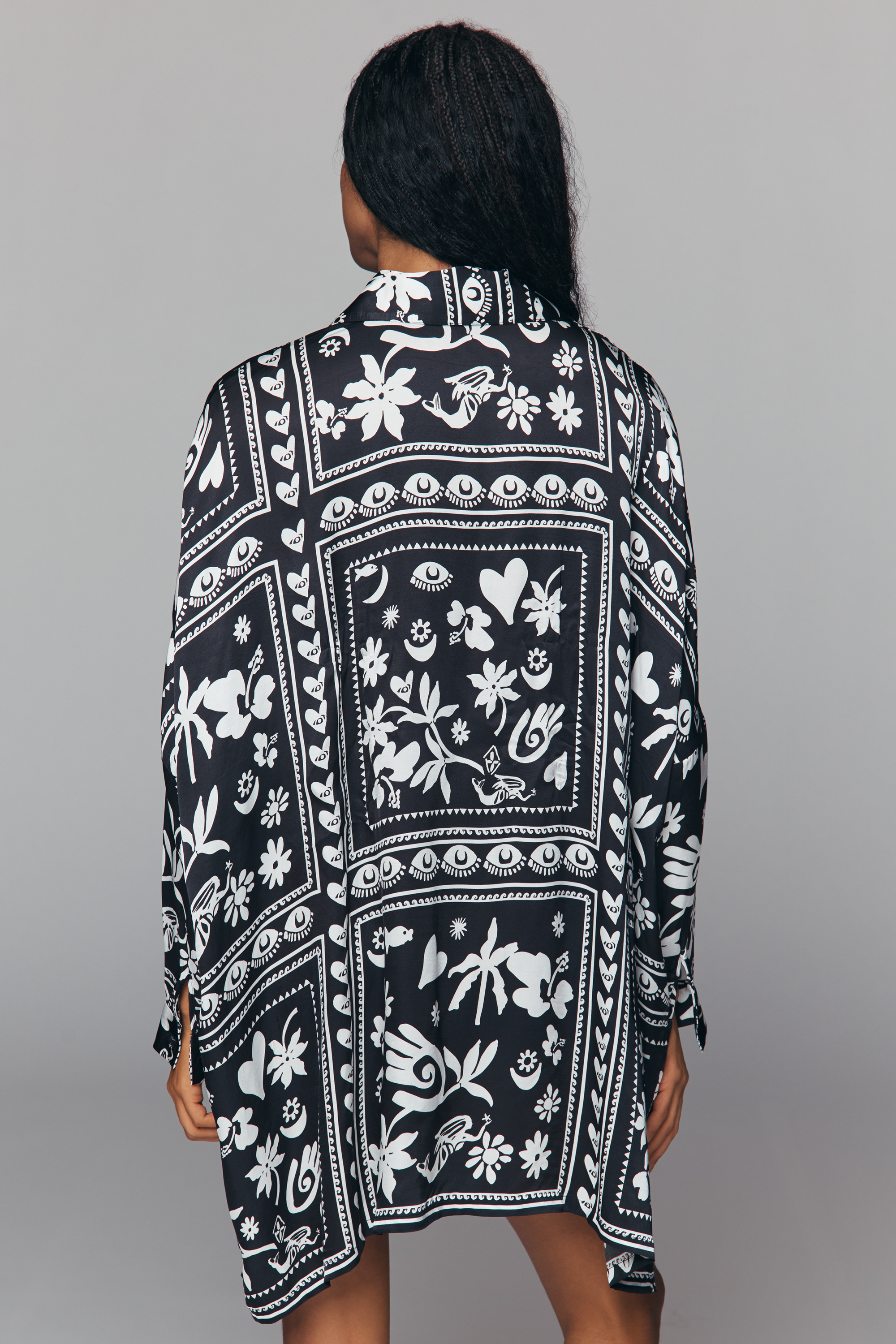 Long-Sleeve Printed Mini Shirtdress — Image 9