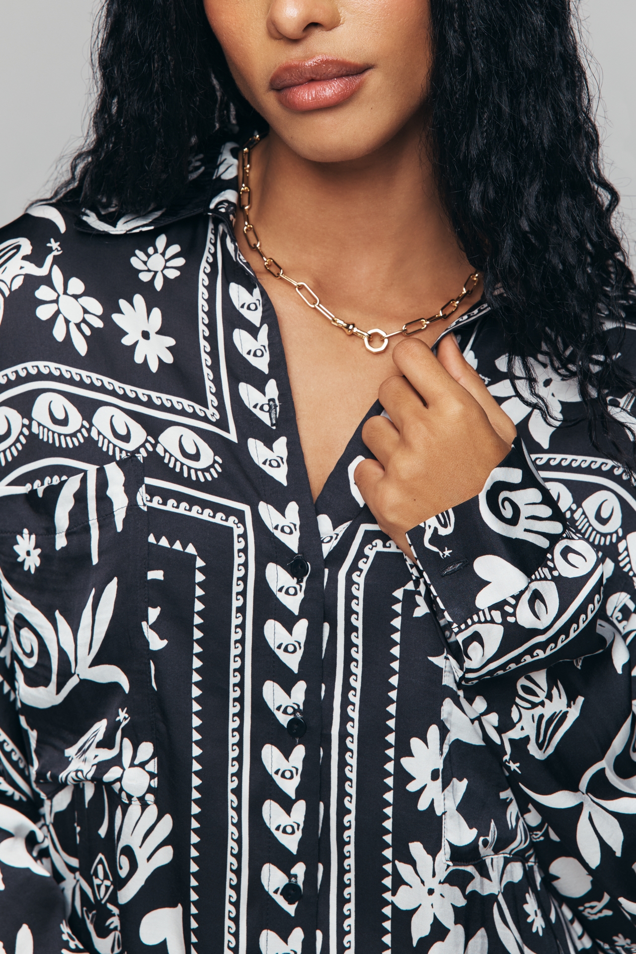 Corey Lynn Calter Long-Sleeve Printed Mini Shirt Dress
