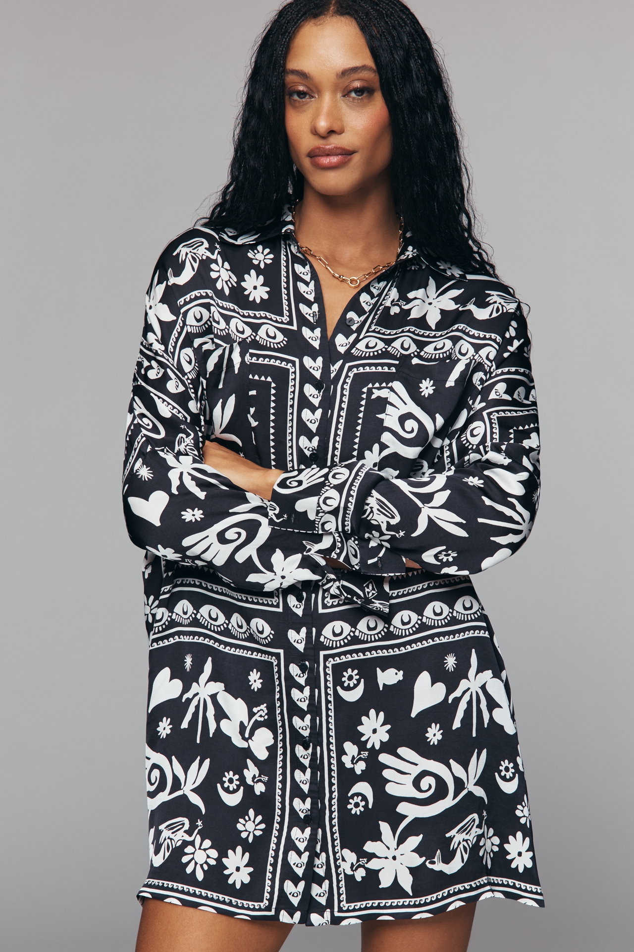 Corey Lynn Calter Long-Sleeve Printed Mini Shirt Dress
