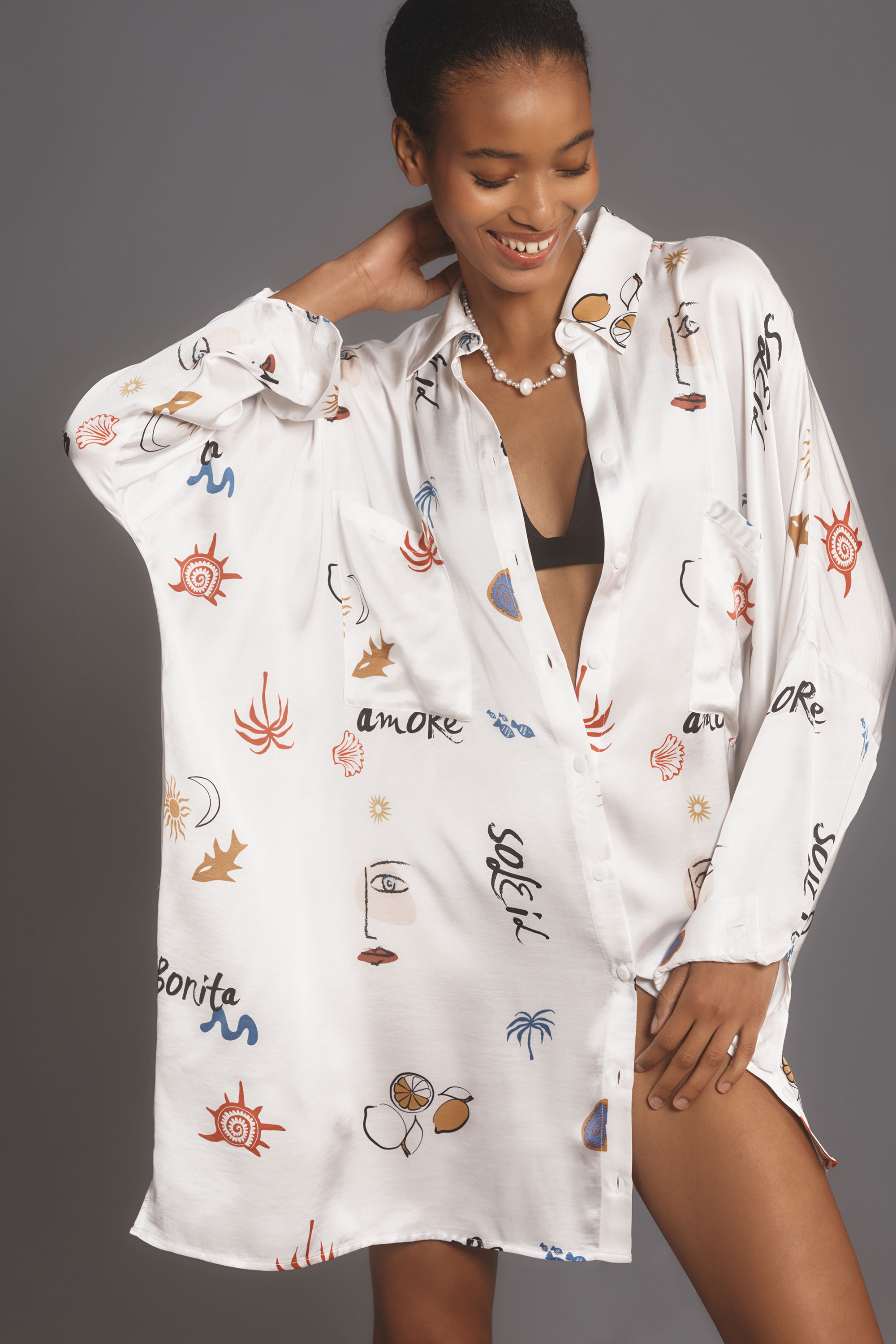 Long-Sleeve Printed Mini Shirtdress — Image 22