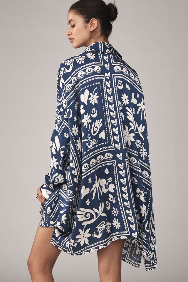 Corey Lynn Calter Long-Sleeve Printed Mini Shirt Dress
