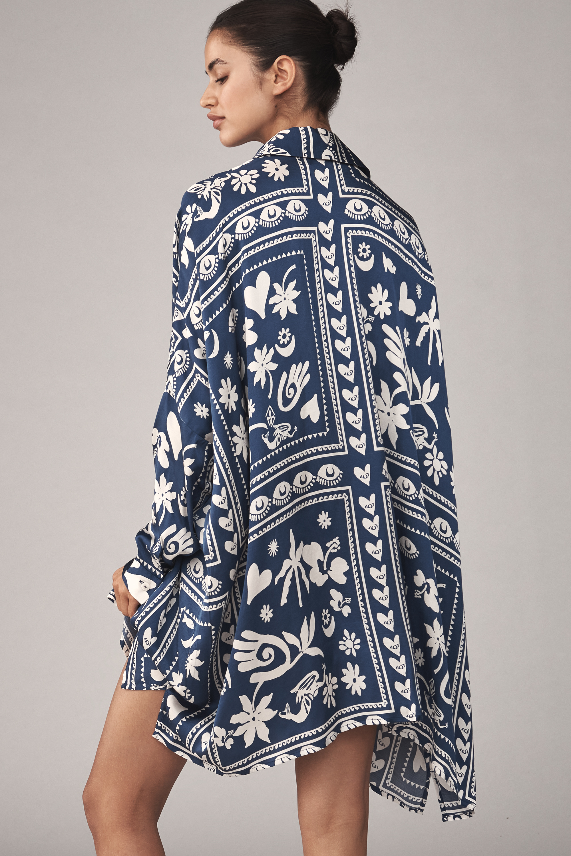 Long-Sleeve Printed Mini Shirtdress — Image 16