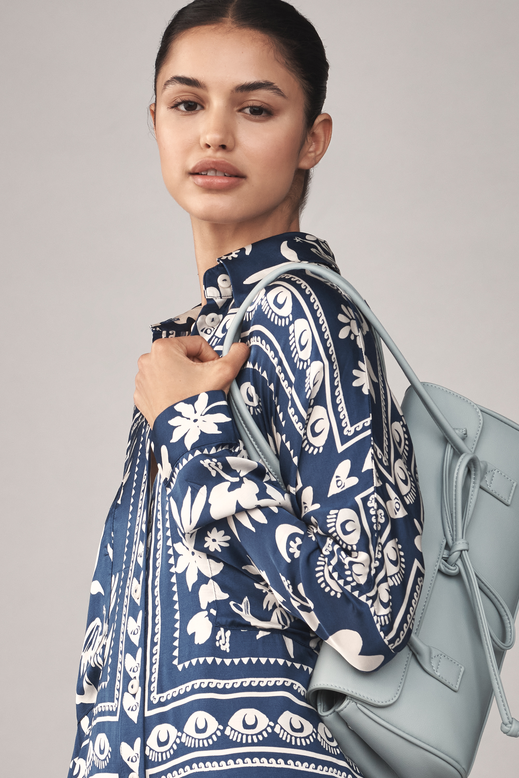 Long-Sleeve Printed Mini Shirtdress — Image 17