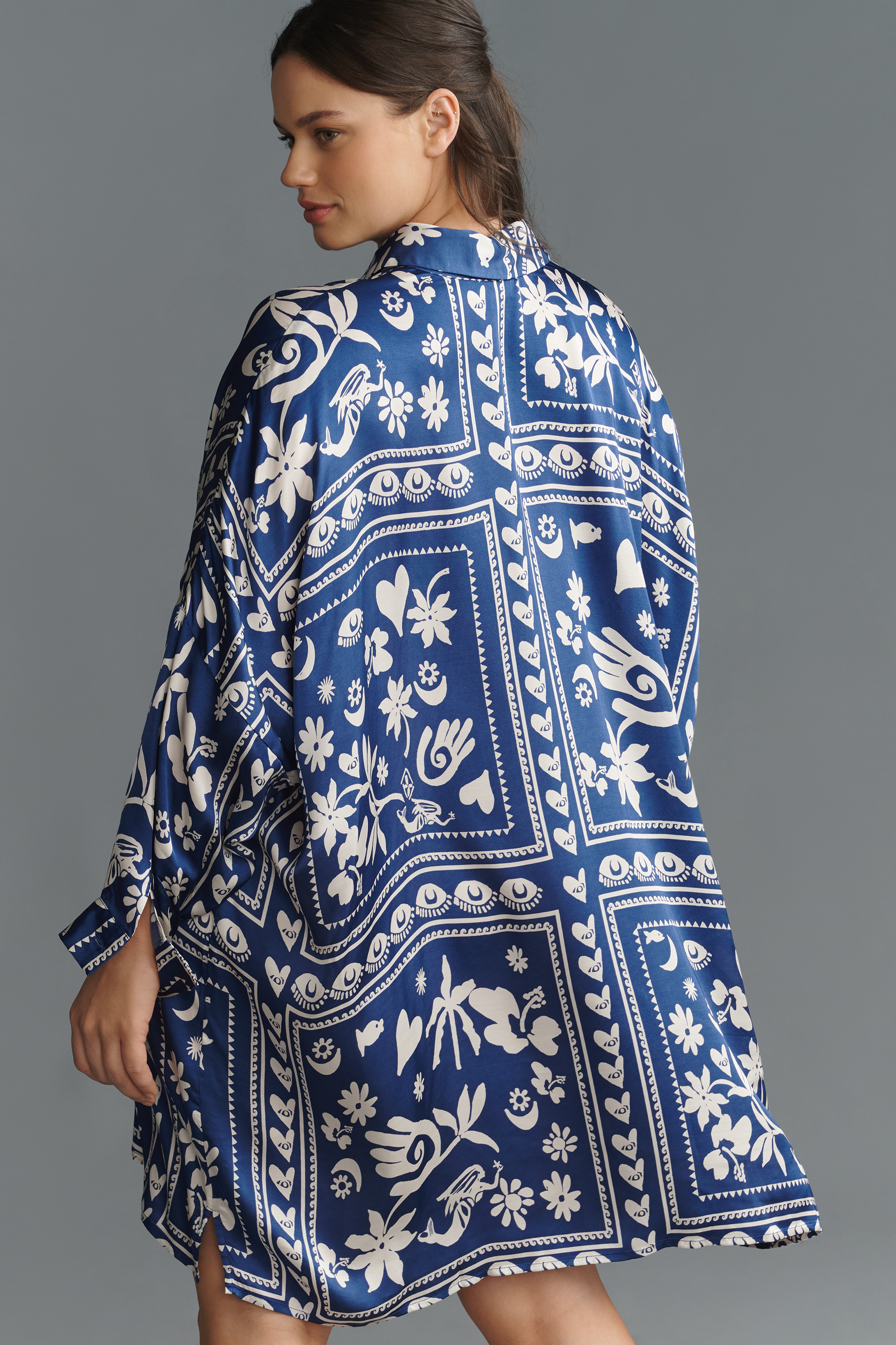 Long-Sleeve Printed Mini Shirtdress — Image 19
