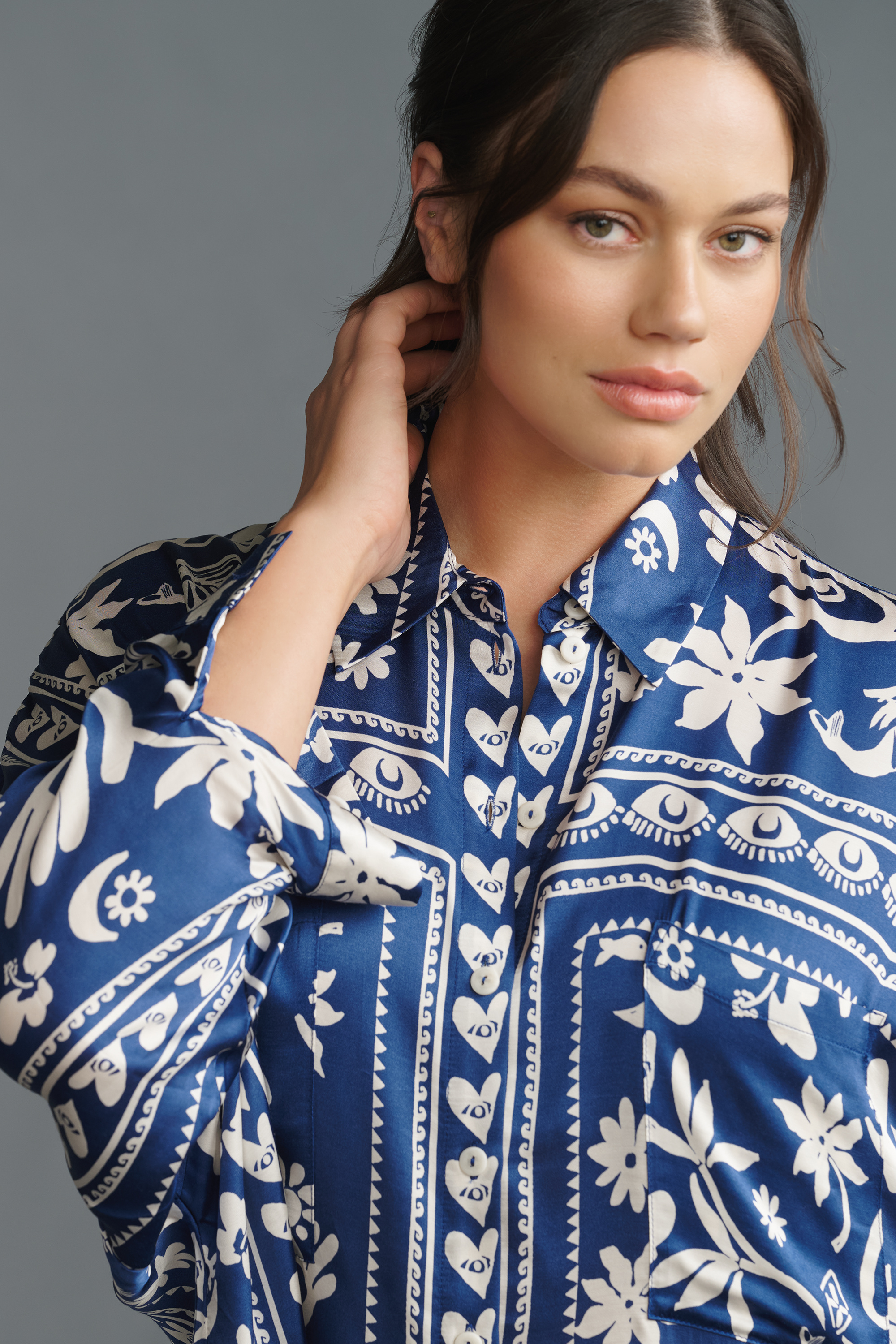 Long-Sleeve Printed Mini Shirtdress — Image 20