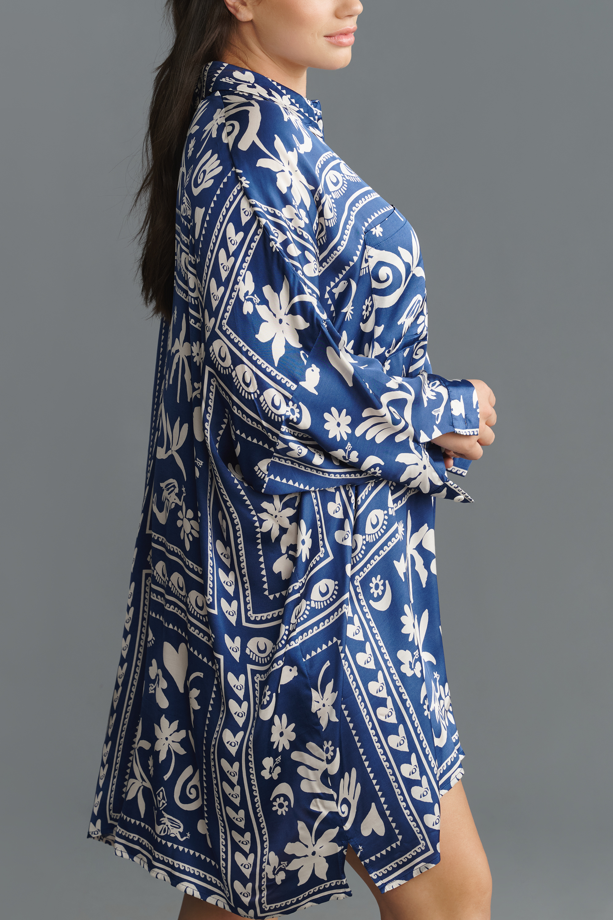 Long-Sleeve Printed Mini Shirtdress — Image 21