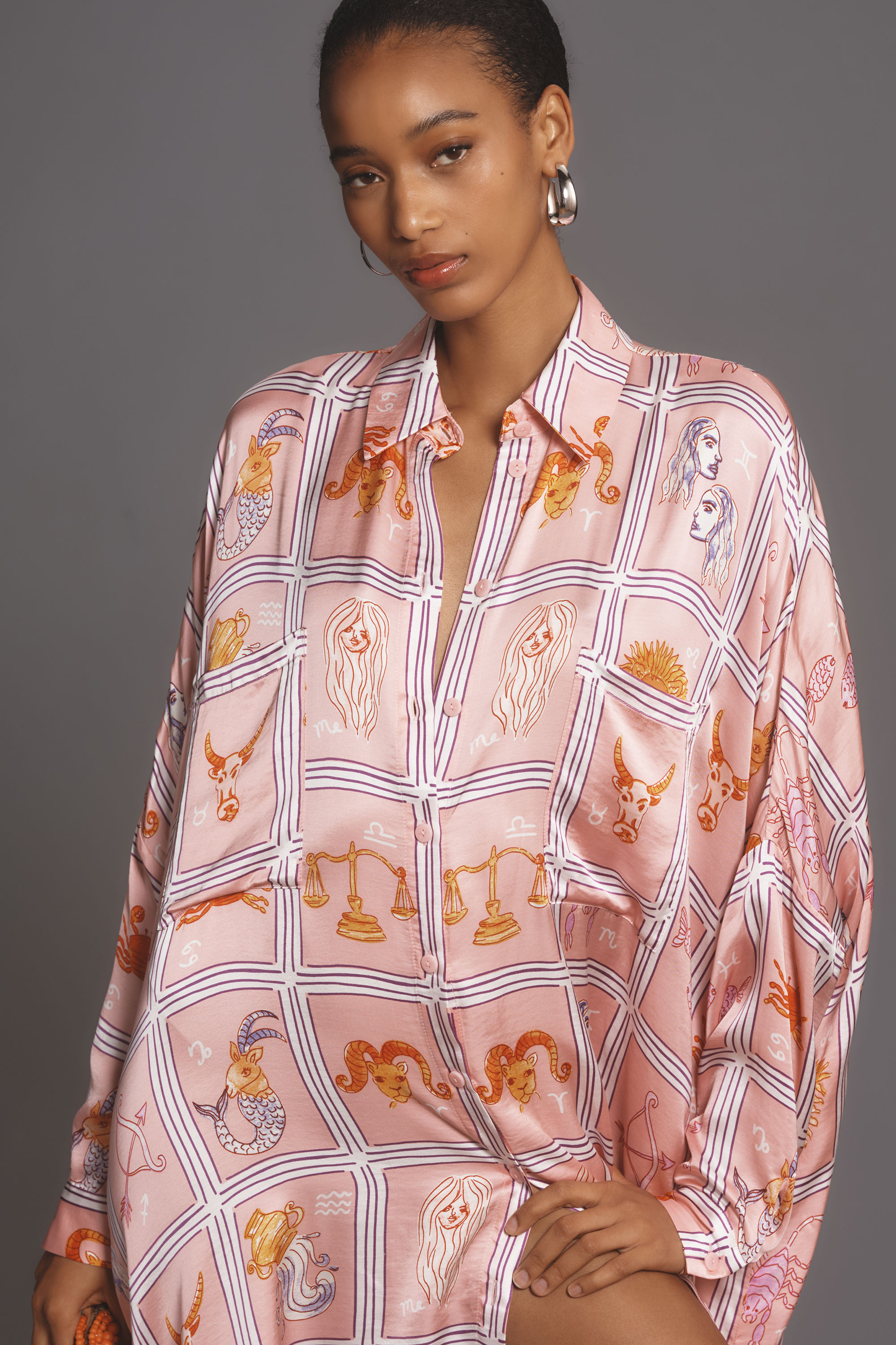 Long-Sleeve Printed Mini Shirtdress — Image 31