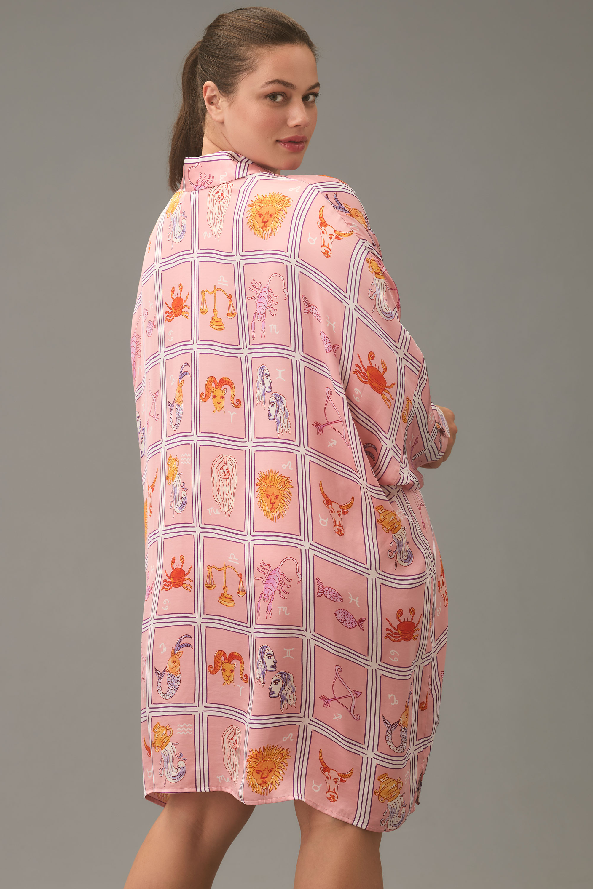 Long-Sleeve Printed Mini Shirtdress — Image 33