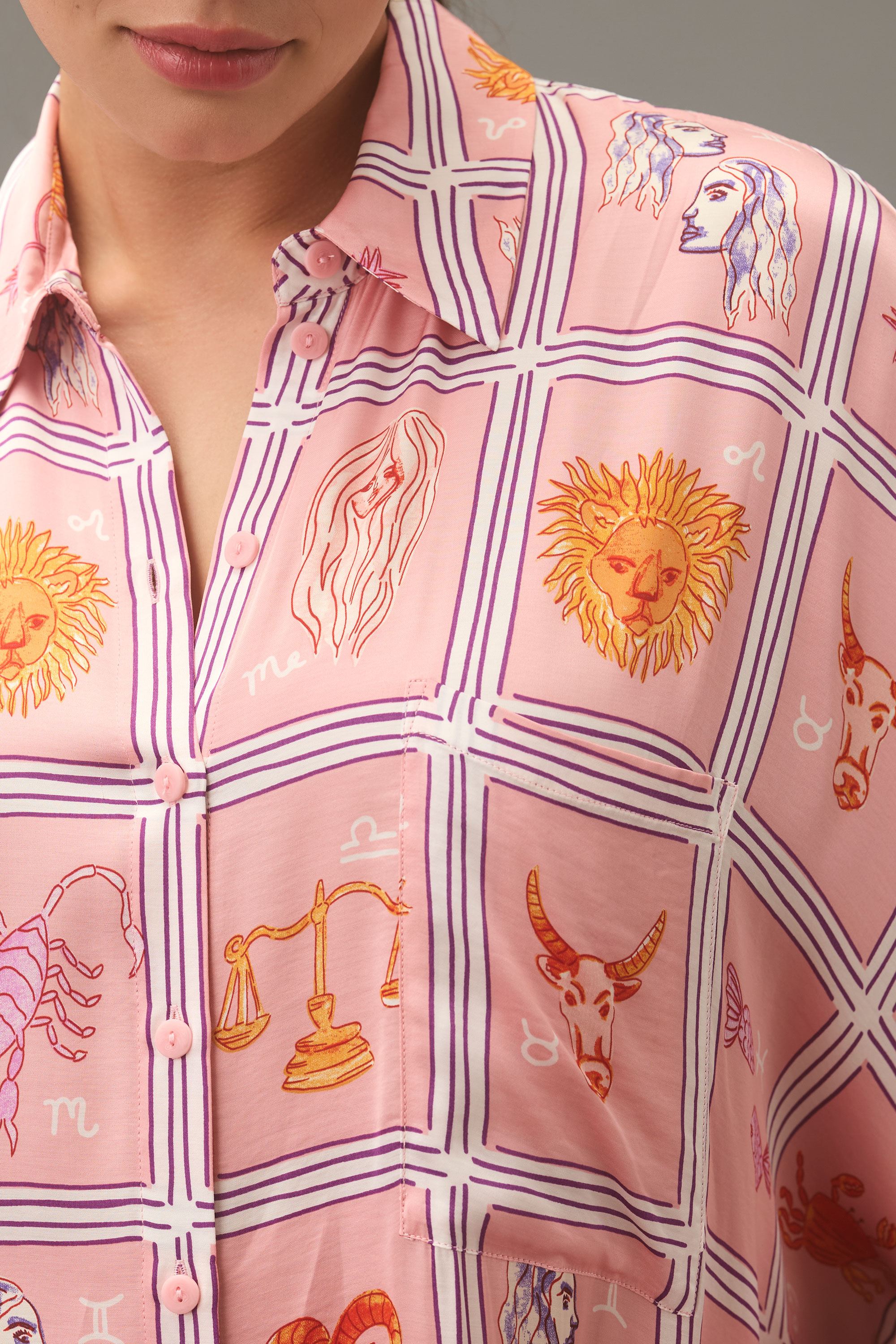 Long-Sleeve Printed Mini Shirtdress — Image 35