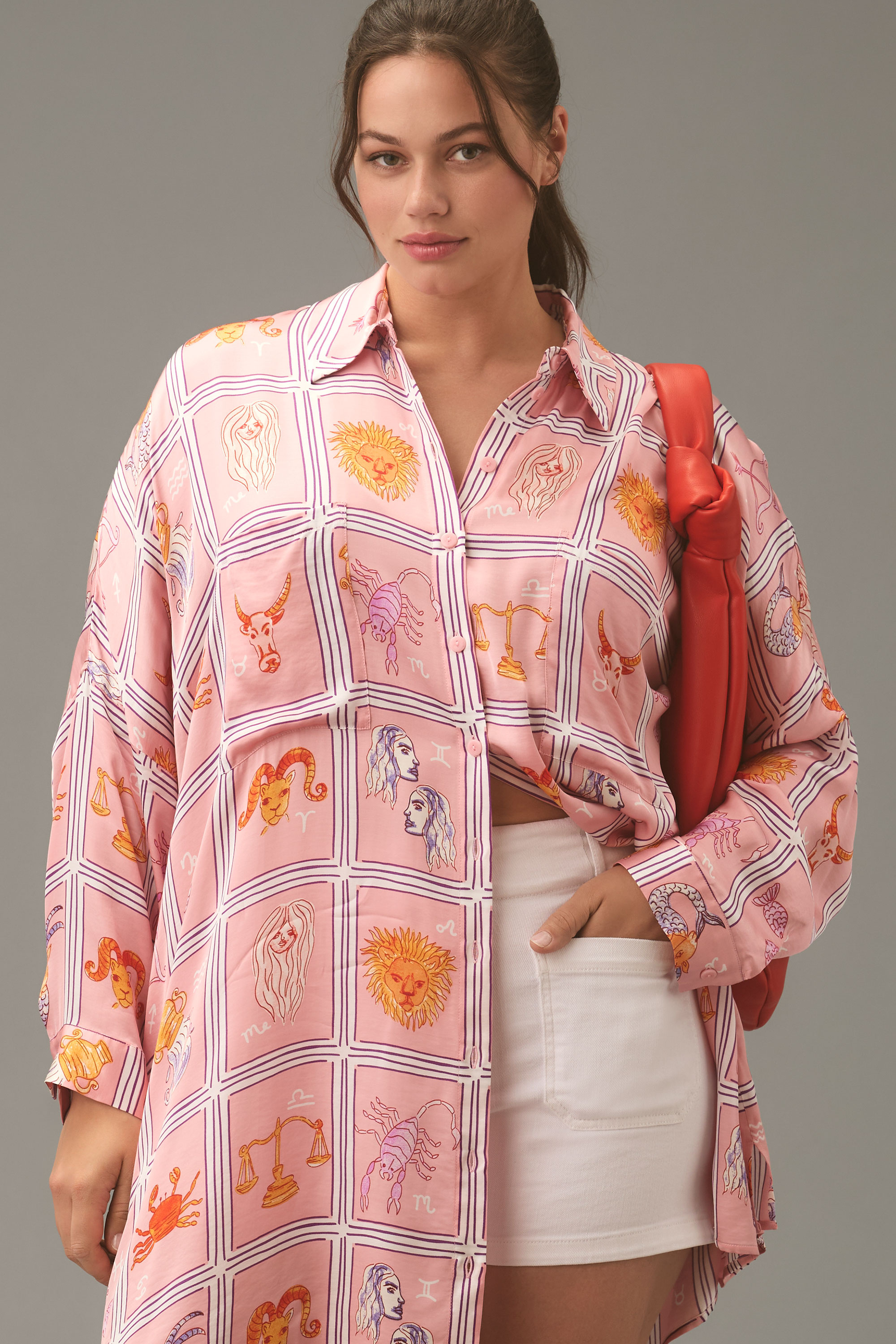 Long-Sleeve Printed Mini Shirtdress — Image 32