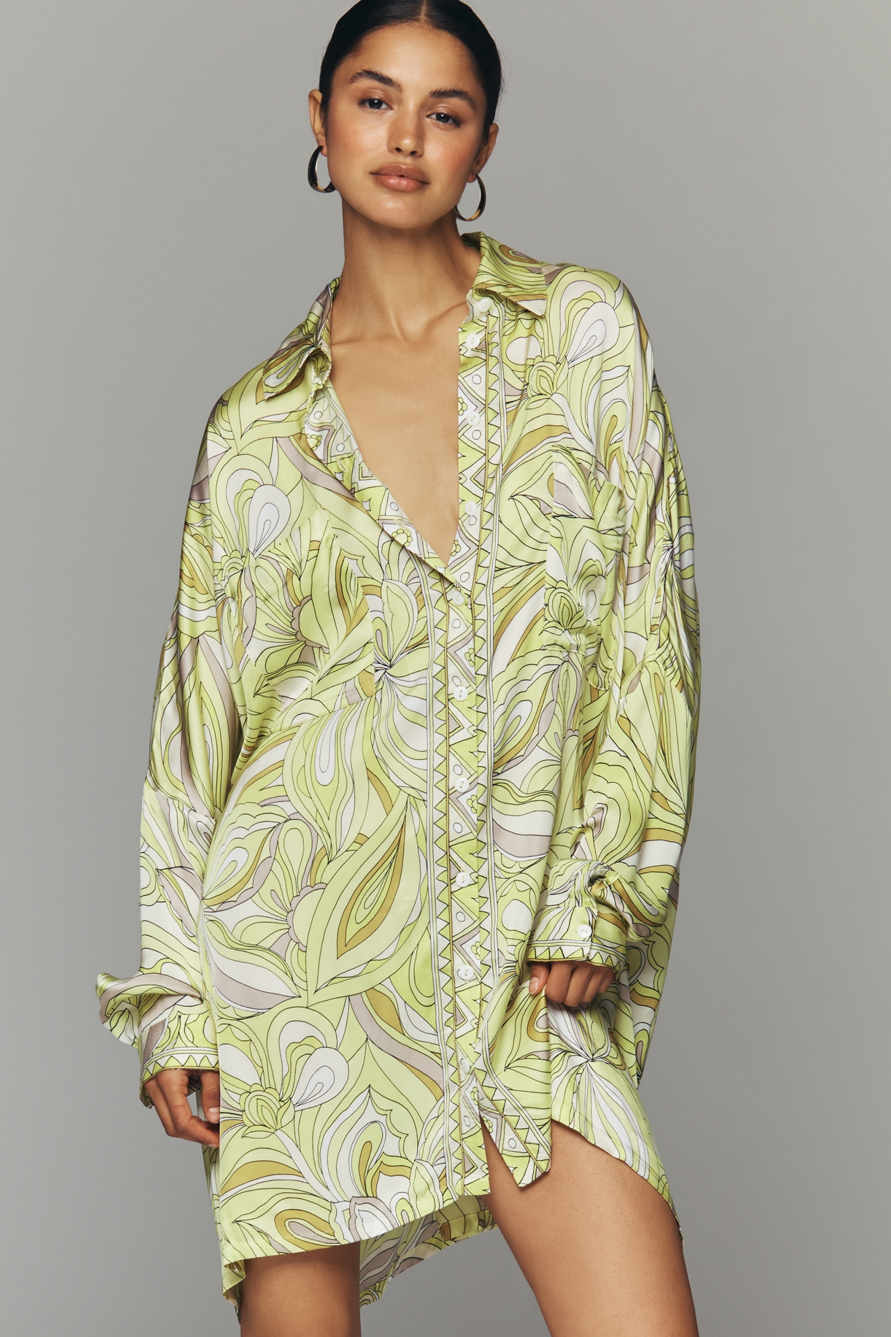 Corey Lynn Calter Long-Sleeve Printed Mini Shirtdress