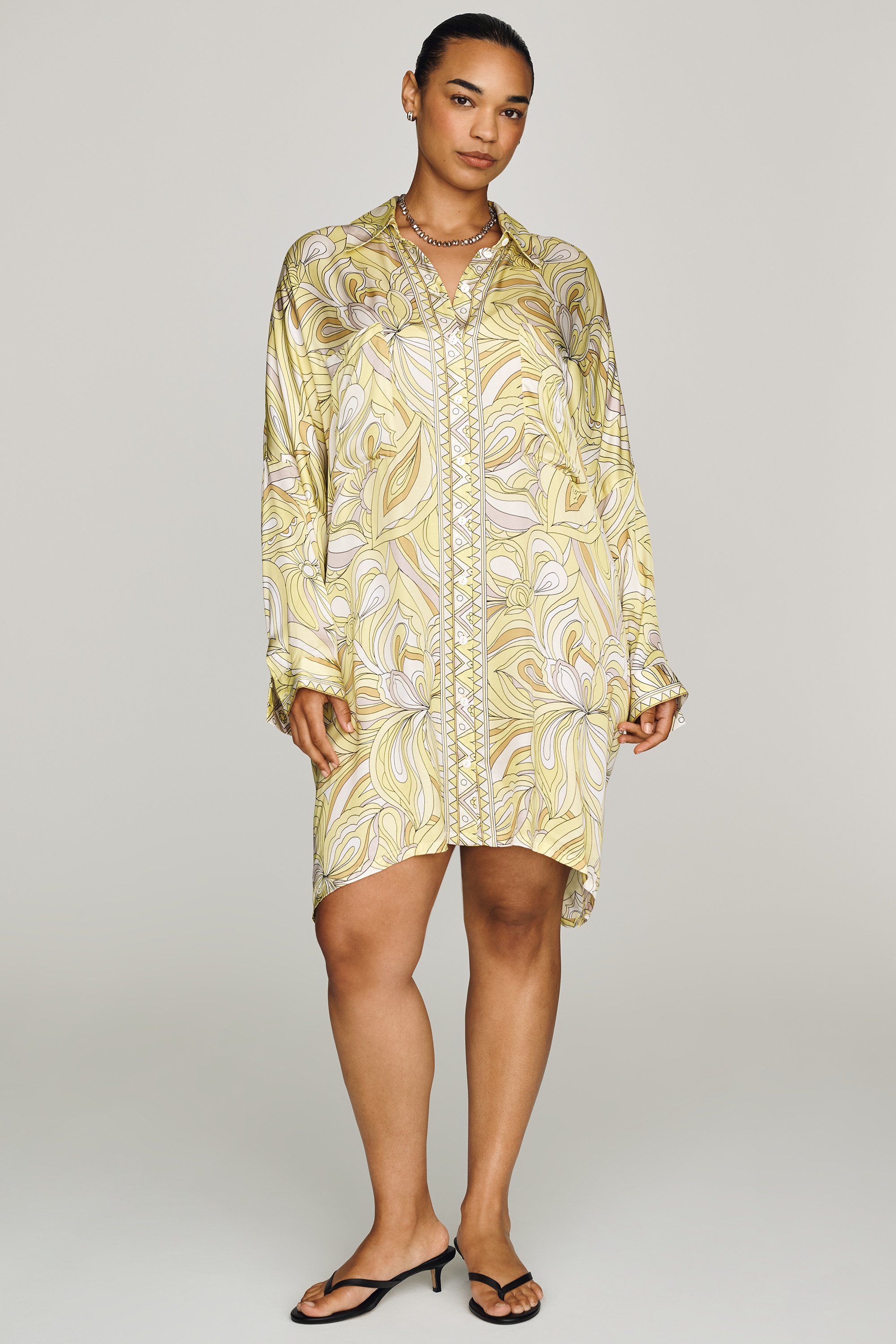 Long-Sleeve Printed Mini Shirtdress — Image 5