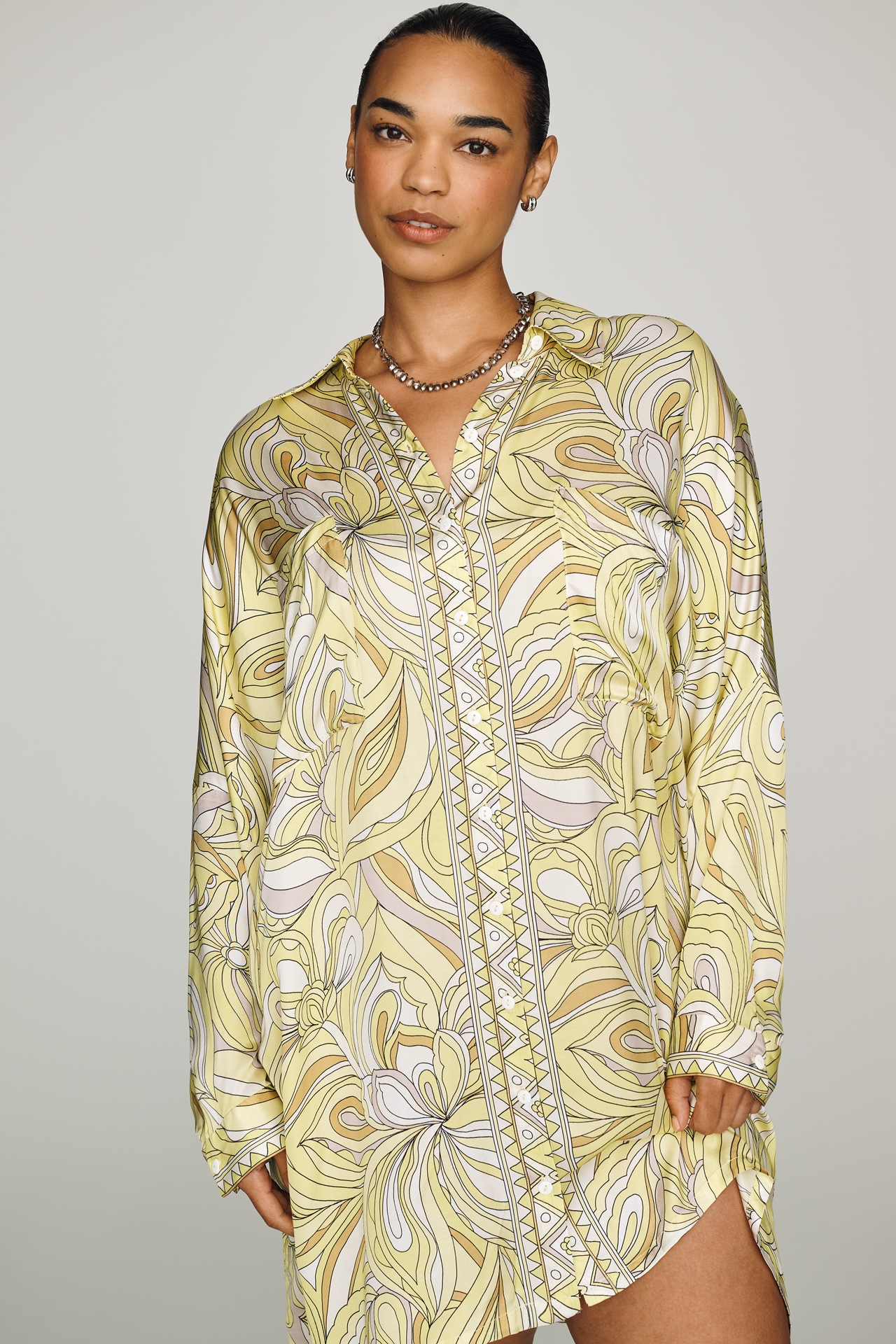 Corey Lynn Calter Long-Sleeve Printed Mini Shirtdress