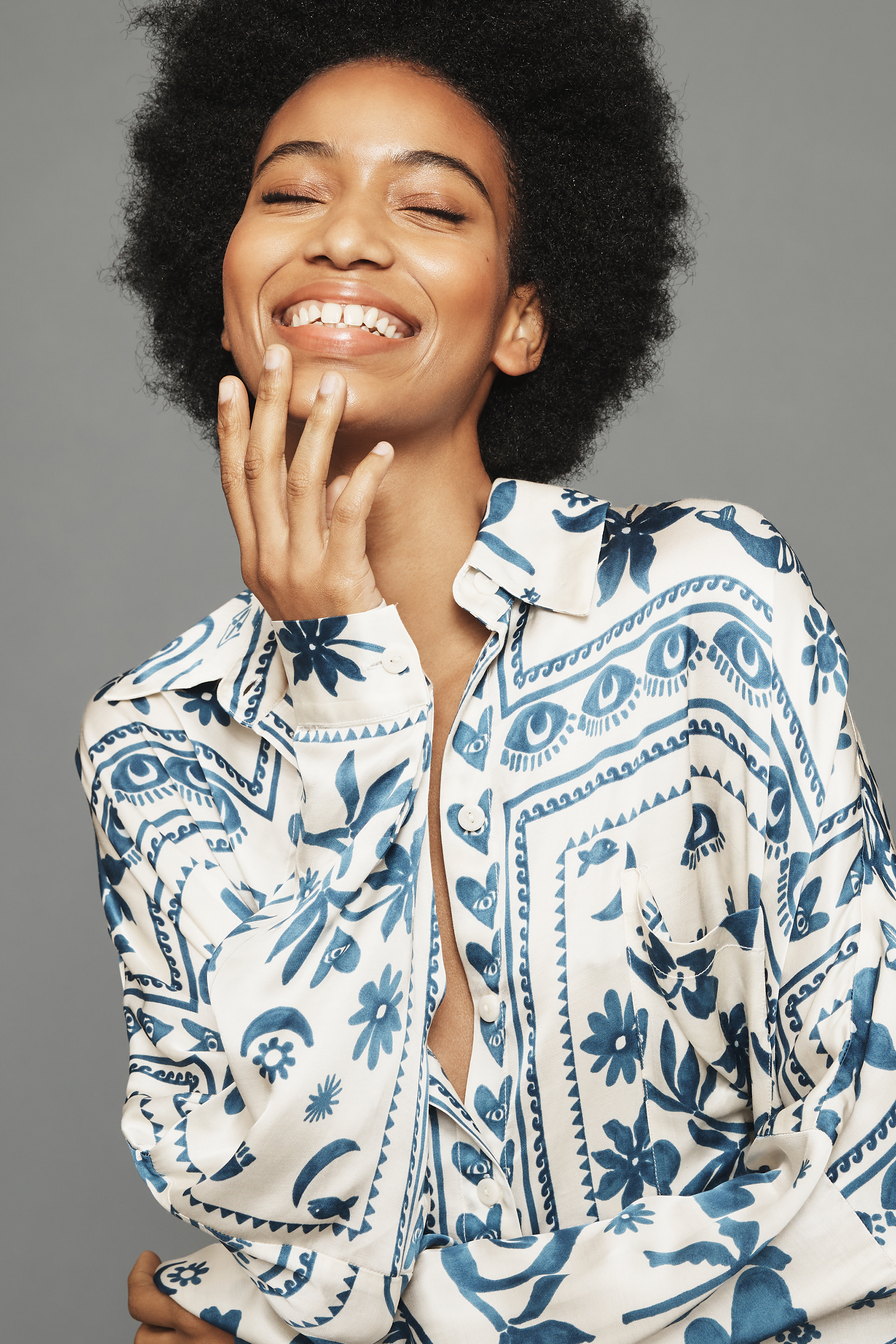 Long-Sleeve Printed Mini Shirtdress — Image 39