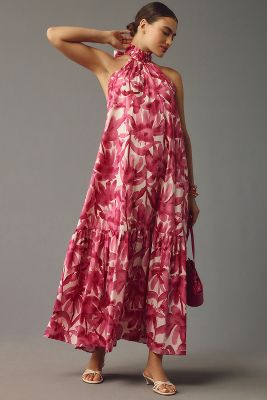 Shop Corey Lynn Calter Halter Tiered Maxi Dress In Pink
