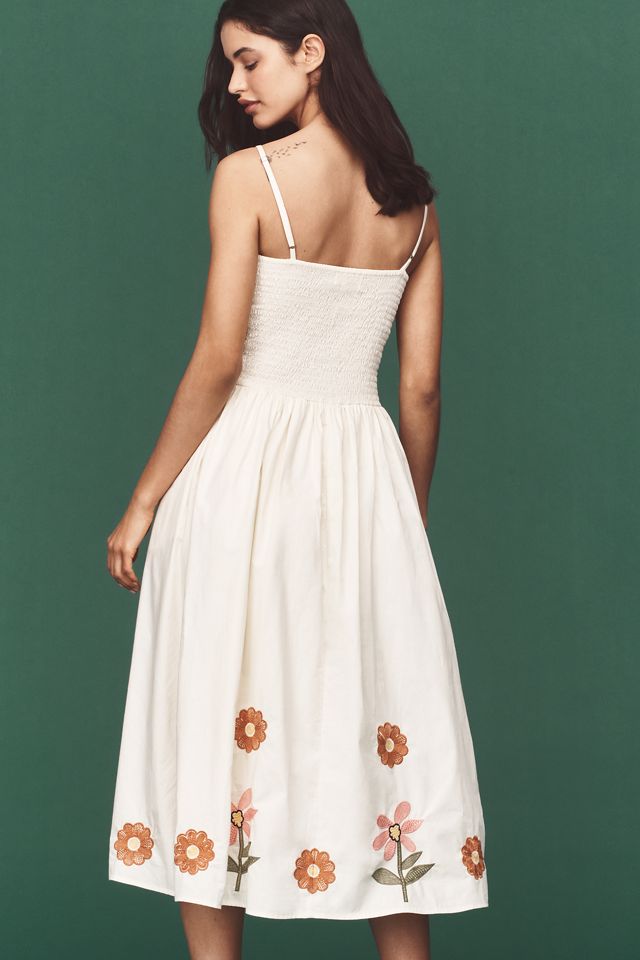 Corey Lynn Calter Calista Embroidered Basque-Waist Midi Dress #1