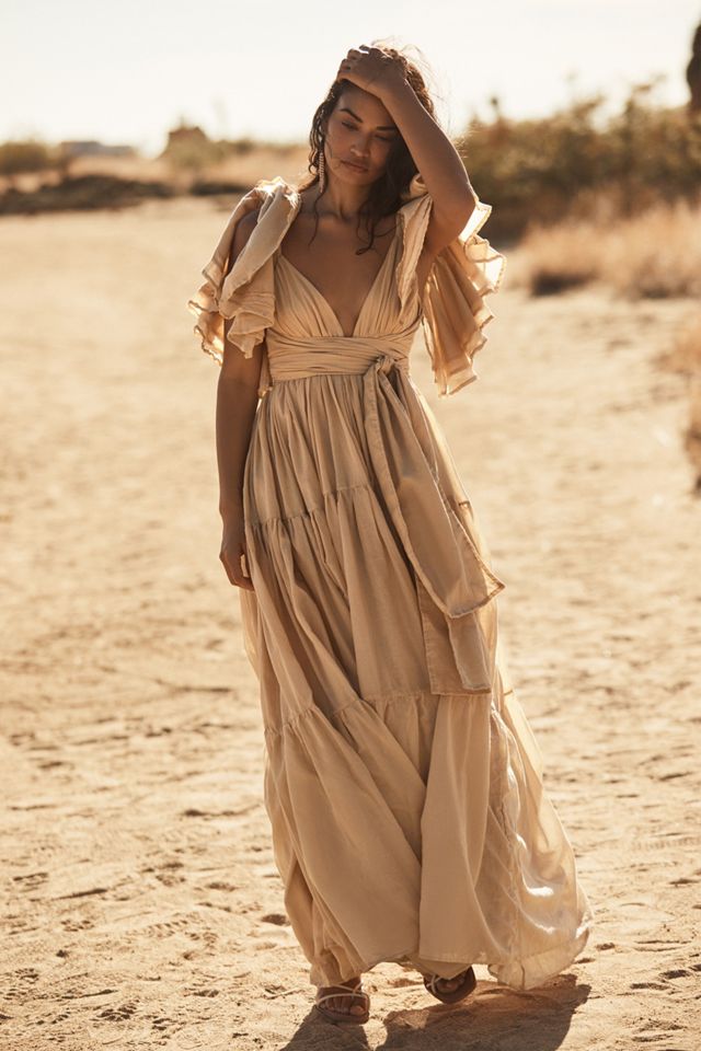 Anthropologie, Dresses, Erika Pena X Anthropologie Rita Bohemian Ruffle  Tiered Stripe Maxi Dress