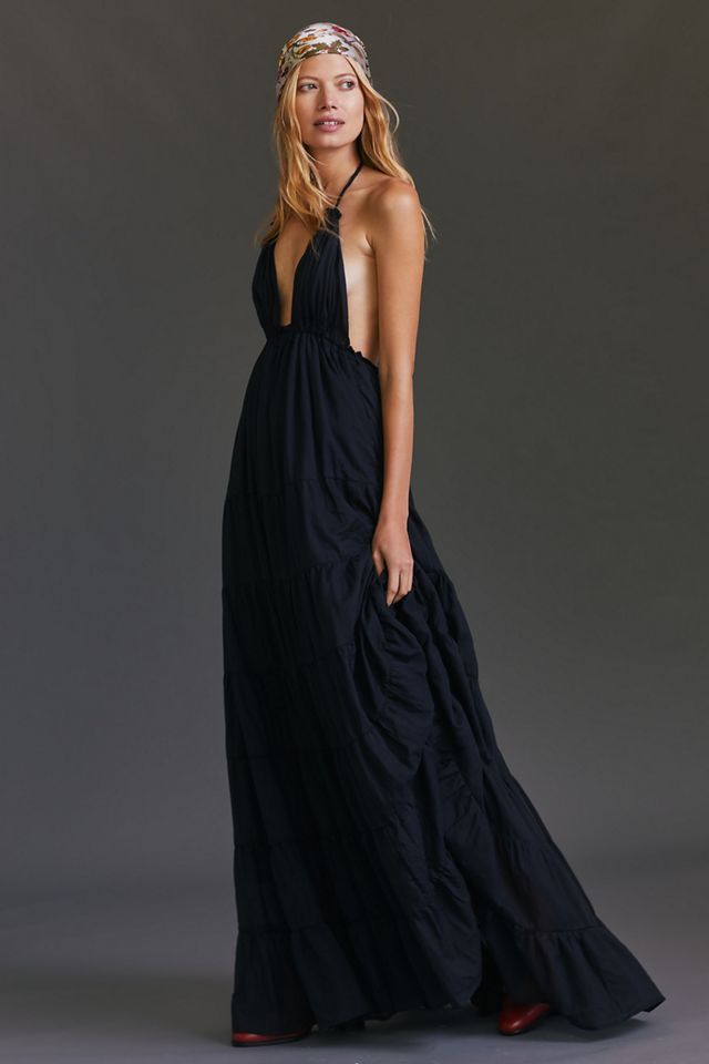 New Anthropologie Erika Peña Halter Maxi Dress $298 ONESIZE Black