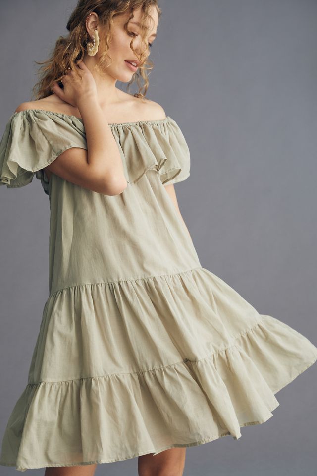Erika Pea Off-The-Shoulder Tiered Mini Dress | Anthropologie