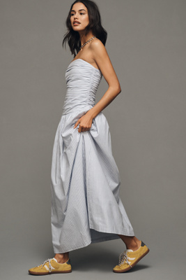 Joe's Jeans The Reina Strapless Linen Blend Midi Dress In Neutral