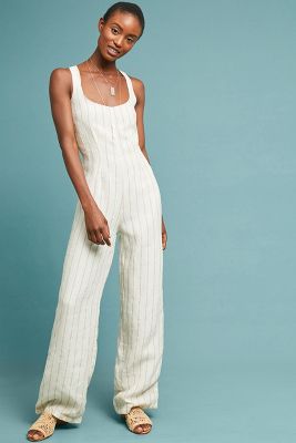 striped linen overalls