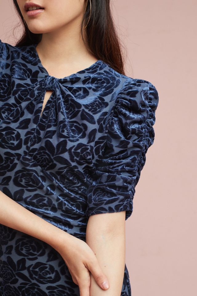 Ruched-Sleeve Velvet Dress #1