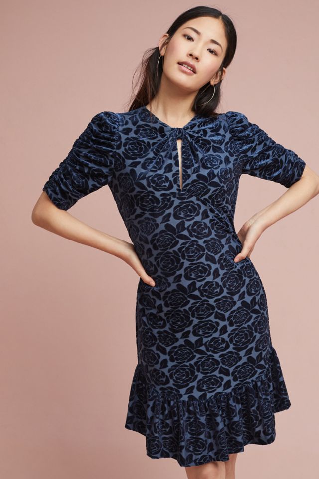 Ruched-Sleeve Velvet Dress