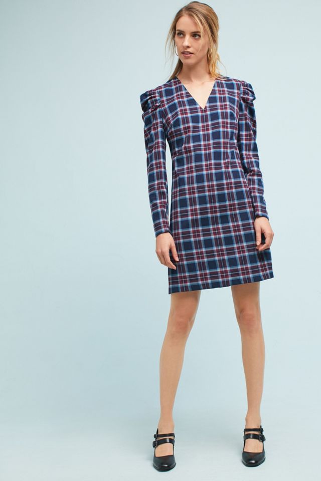 Plaid Ruched-Sleeve Dress #1