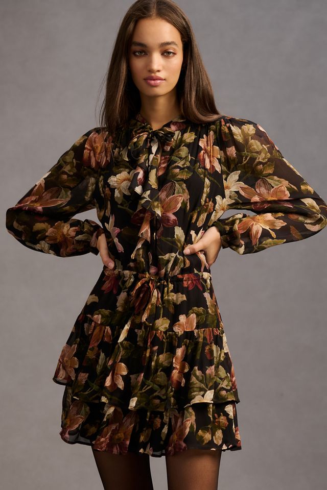 Paige Tiered Long-Sleeve Silk Dress #3