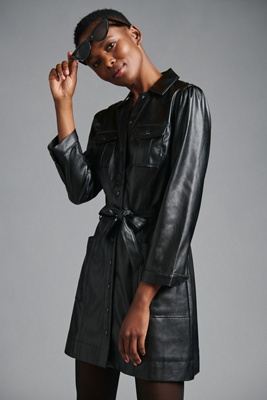 Paige Faux Leather Shirt Dress | Anthropologie
