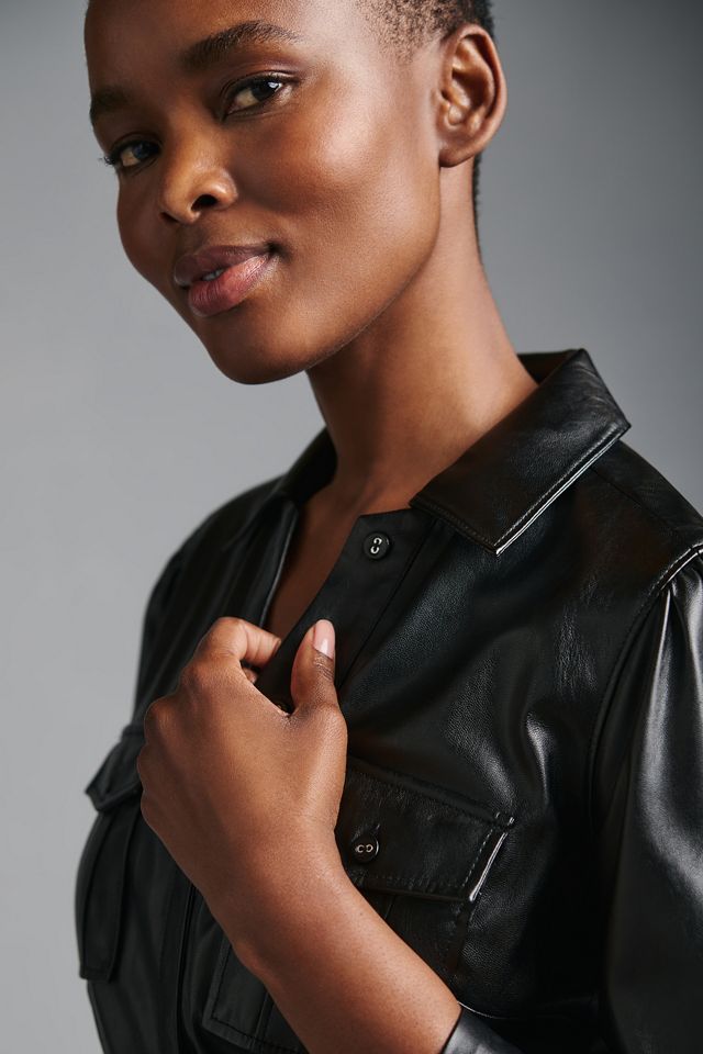 Paige Faux Leather Shirt Dress | Anthropologie