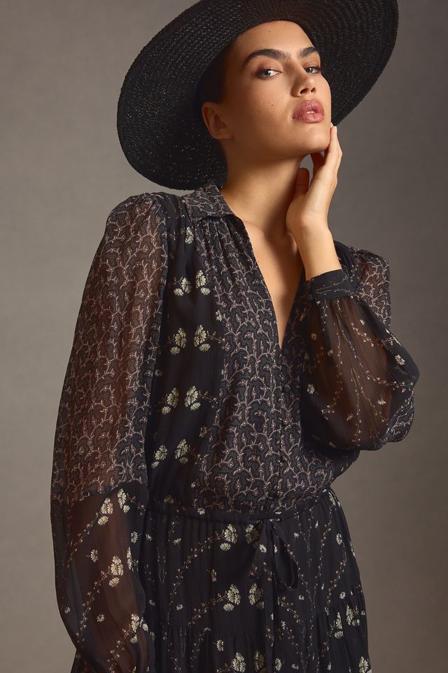 Paige Long-Sleeve Silk Dress #3