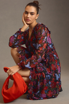 red long sleeve backless dress Hanna Red Backless Long Sleeve Mini Dress with Removable Rose Accessory Red / S / Polyester