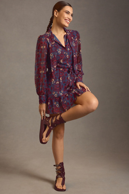 Paige Vittoria Long Sleeve Silk Minidress In Assorted