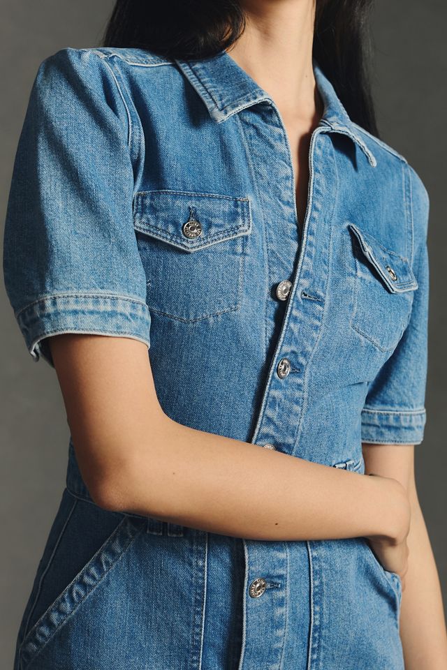 Paige Long-Sleeve Denim Mini Dress #2