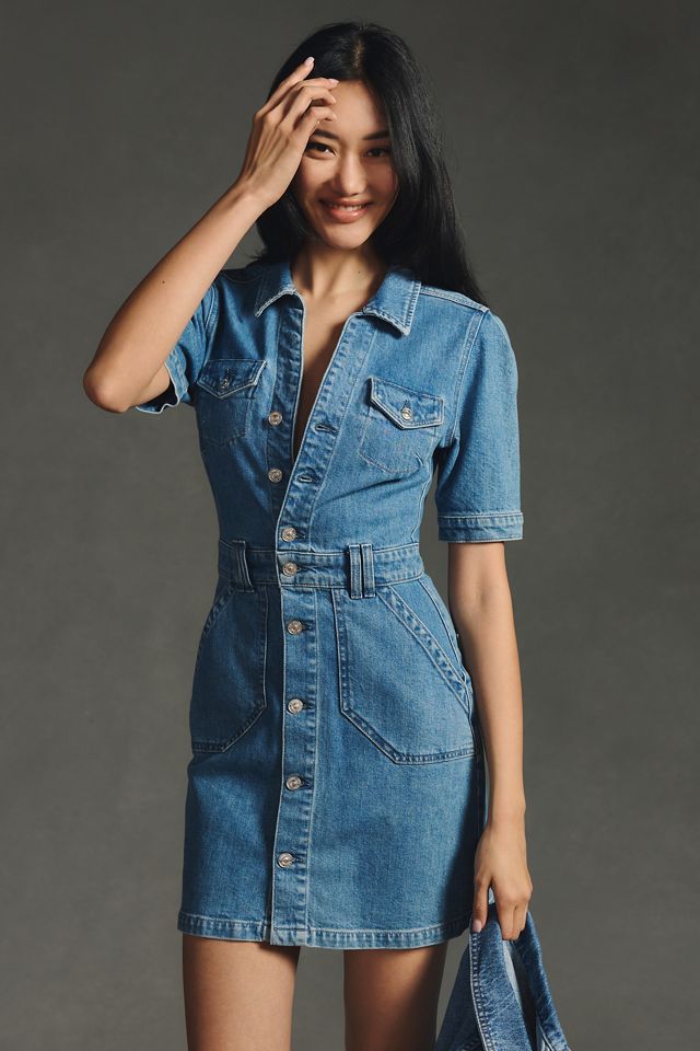 Paige Long-Sleeve Denim Mini Dress #3