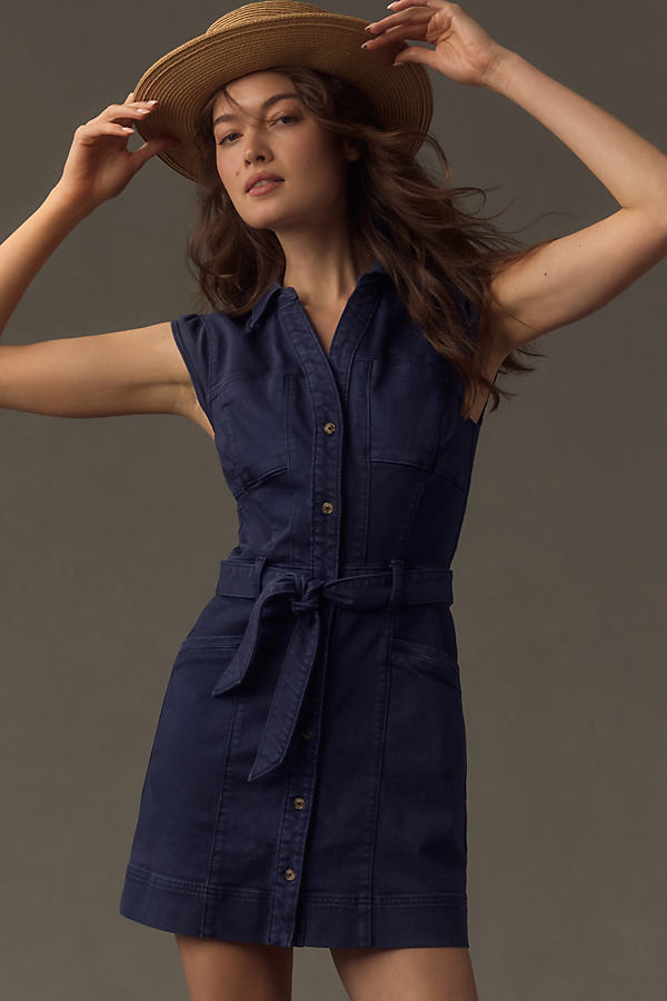 Shop Paige Jaxsyn Cap-sleeve Collared Utility Dress In Blue