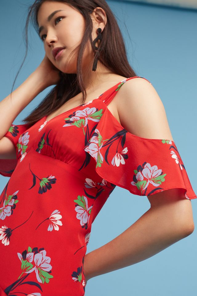 Winnie Open-Shoulder Silk Dress #1