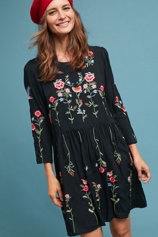 green emerald velvet dress Maeve Anthropologie Embroidered Tiered Tunic Dress  White Chocolate Couture