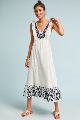 Anthropologie white hotsell embroidered dress